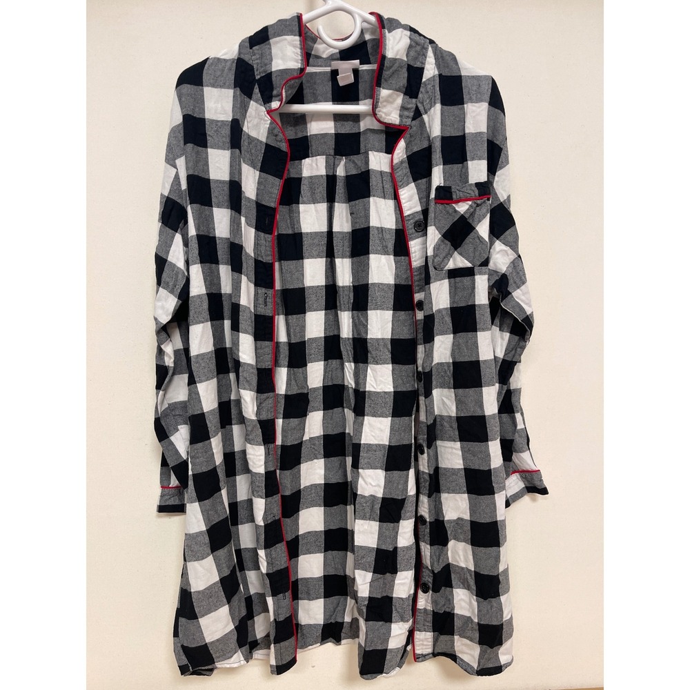 Wondershop Target Womens XXL Buffalo Plaid Nightshirt Black White Red Piping